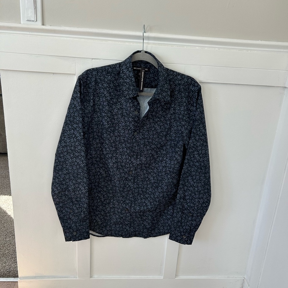 Michael Kors Men’s Navy Patterned Button Up Shirt Size Small Brand New
